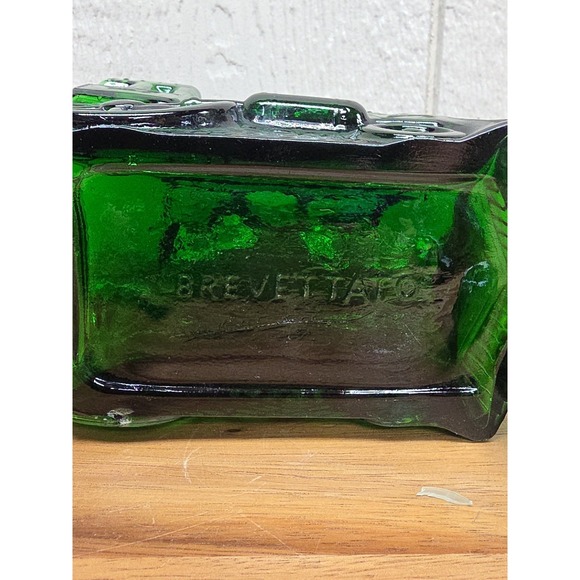 Italian Emerald Green Steam Engine Decanter w/stopper Barware Brevettato Decor